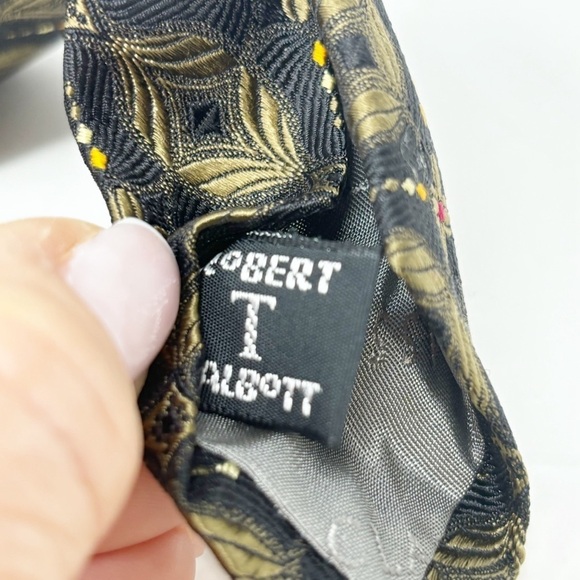 ROBERT TALBOTT JACOBSON’S Men’s Black Gold Floral Geo Silk Hand Made Tie USA 57” - Picture 6 of 7